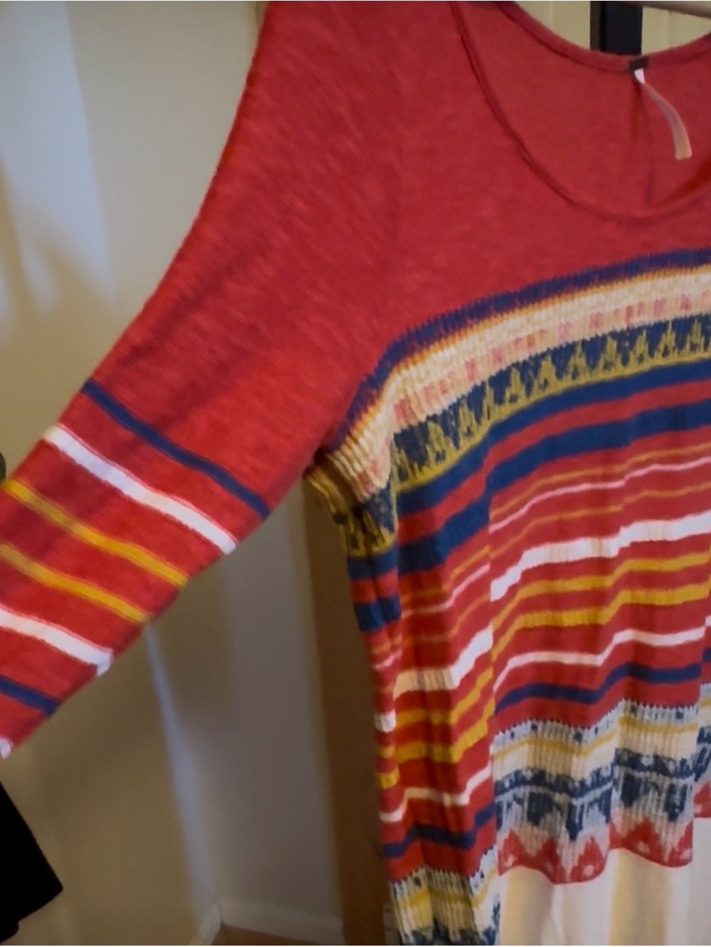 Free People Red Multicolor Striped Scoop-Neck Tunic - Picture 2 of 5
